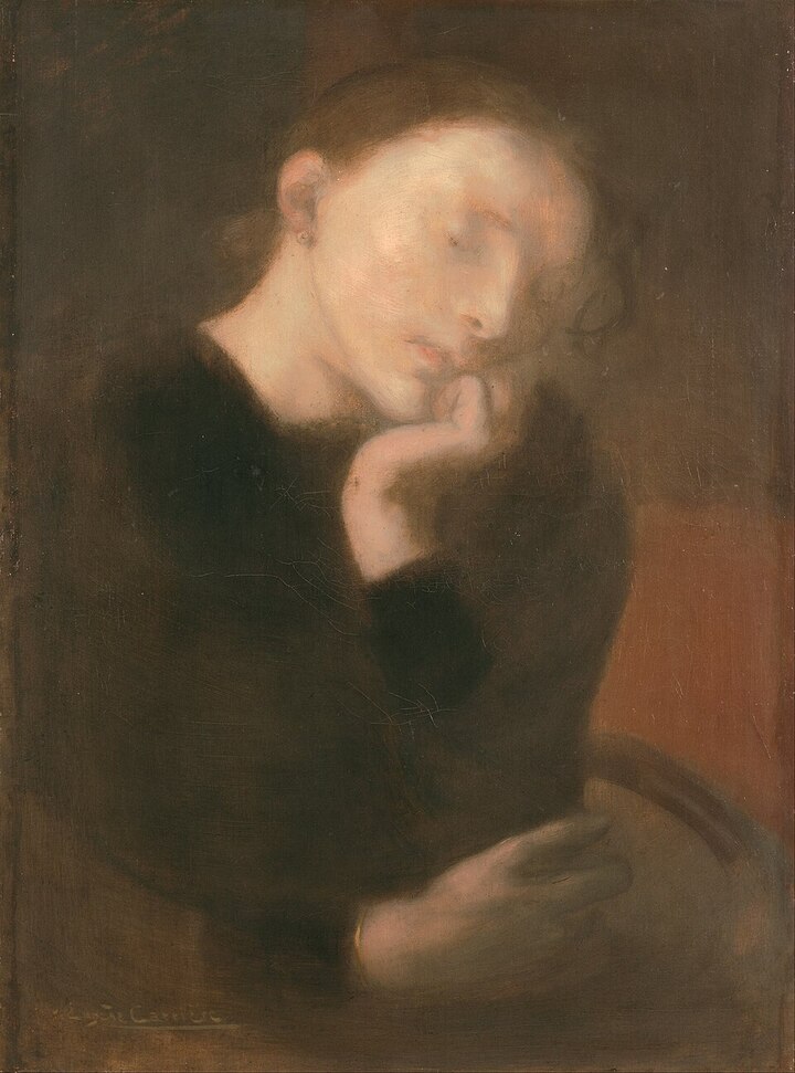 «Meditación», pintura de Eugène Carrière: una figura en quietud con los ojos cerrados