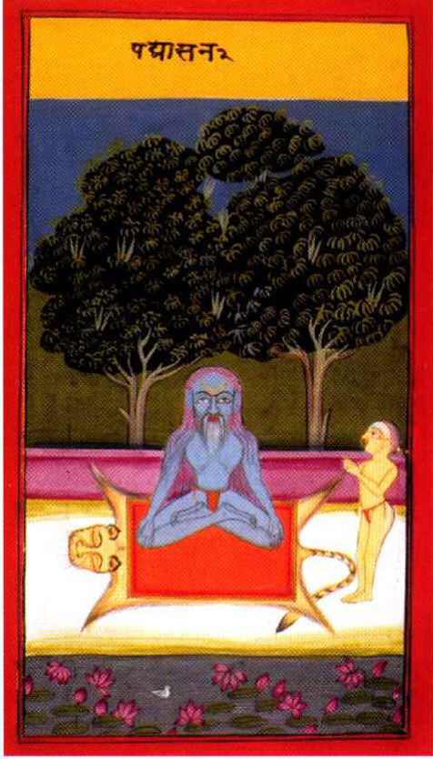 Miniatura de 1830 de un yogui en padmāsana, la postura del loto